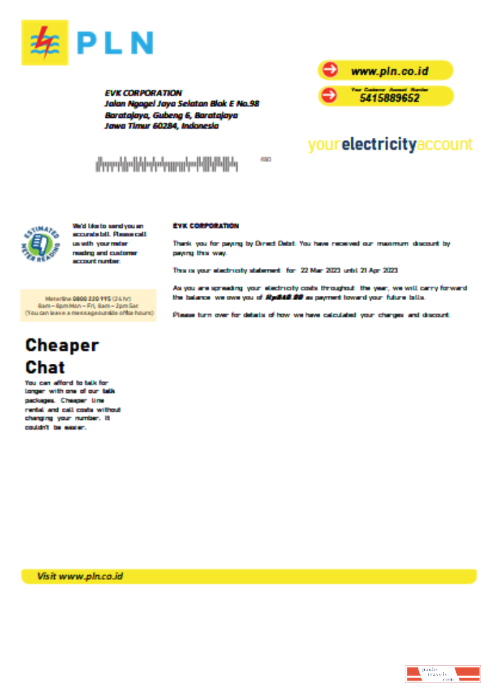 PLN electricity utility business bill, SCR PSD template